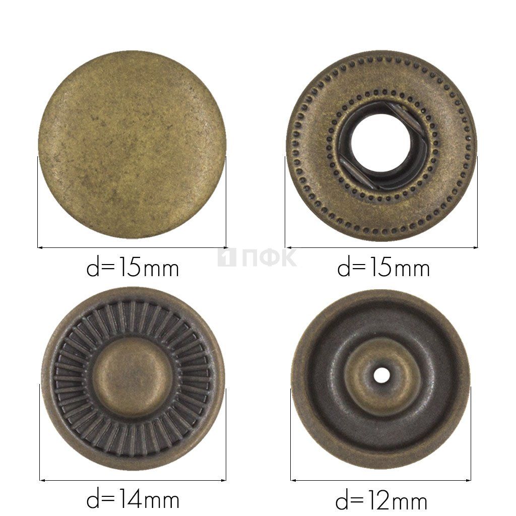 Кнопка для одежды 15мм Альфа нерж цв антик (уп 720шт) NEW STAR