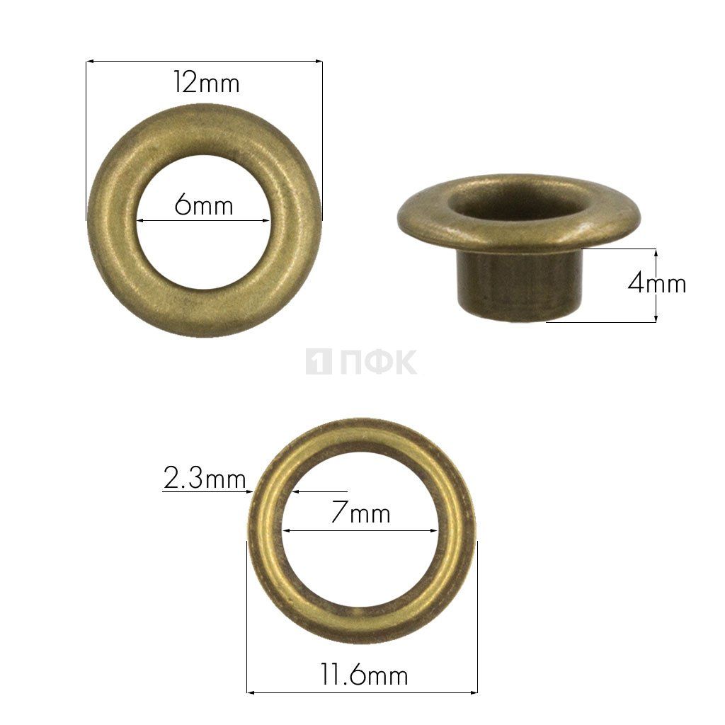 Люверсы №4 6мм латунь цв антик (уп 5000шт) 